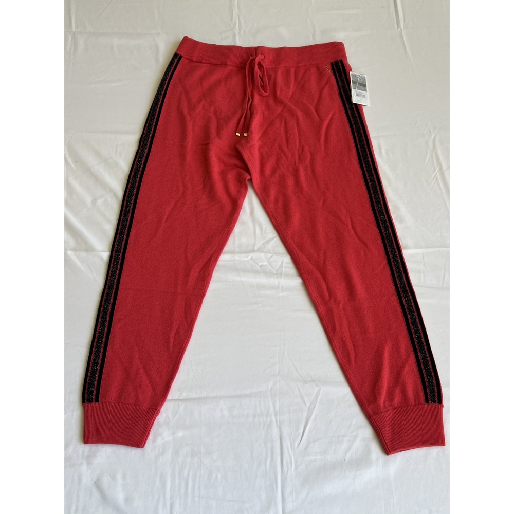 Juicy Couture Black Label Coral 100% Cashmere Track Pants Glitter Stripe Large - Picture 2 of 9